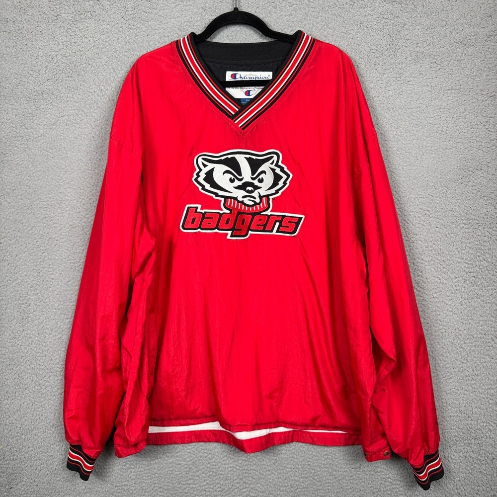 Wisconsin Badgers Jacket Mens XXL Red NCAA‎ Football Pullover Champion Pullover